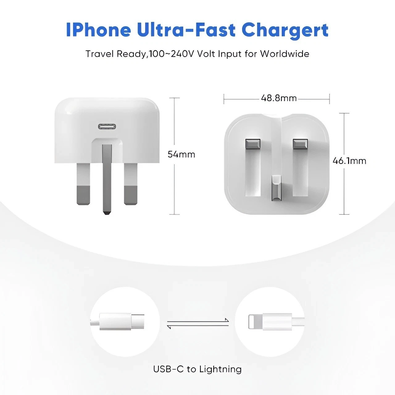 For iPhone 17 16 15 14 13 12 Pro Max X Fast 20W USB-C PD Plug Charger and Cable