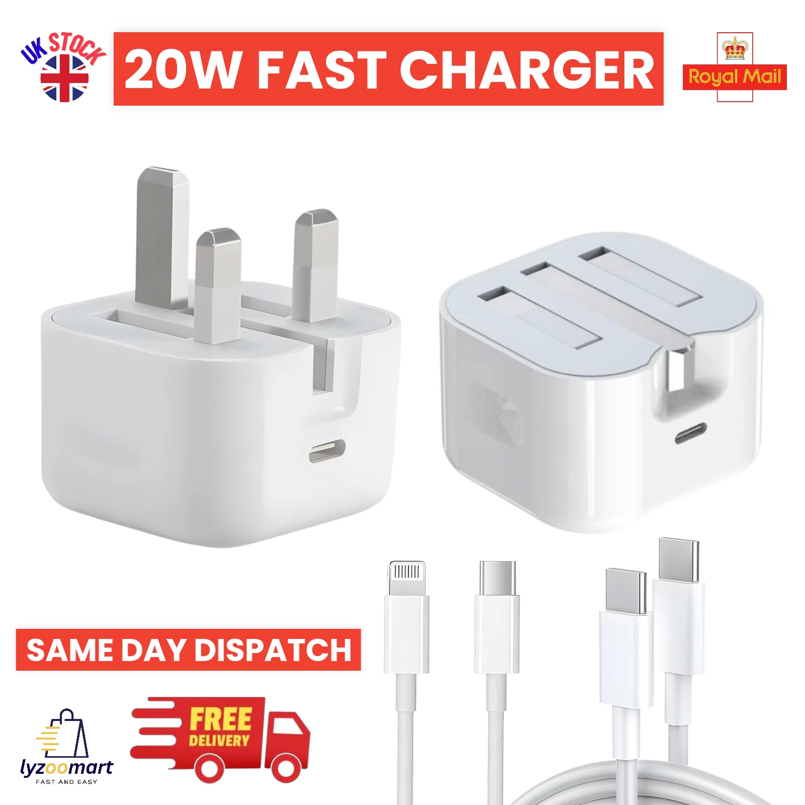 For iPhone 17 16 15 14 13 12 Pro Max X Fast 20W USB-C PD Plug Charger and Cable